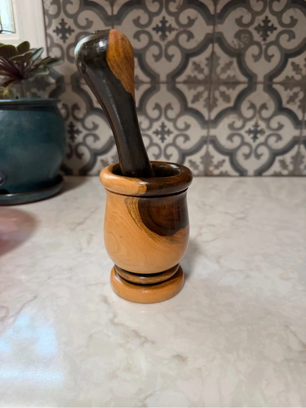 Beautifully Handcrafted Wooden Mortar and Pestle - Cottage Shades of Wood tones